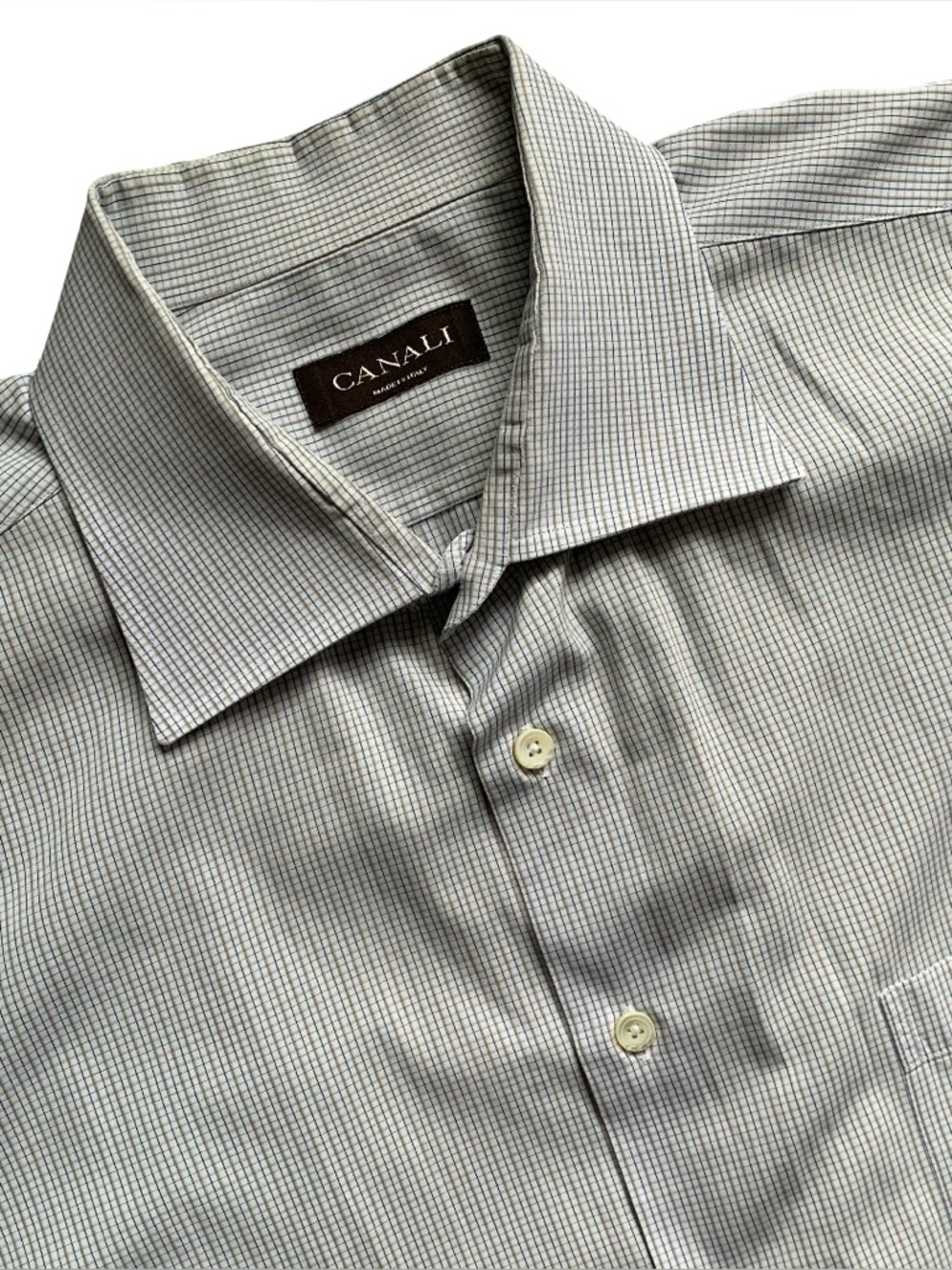 Canali Regular Fit Microcheck Dress Shirt Size 18.5